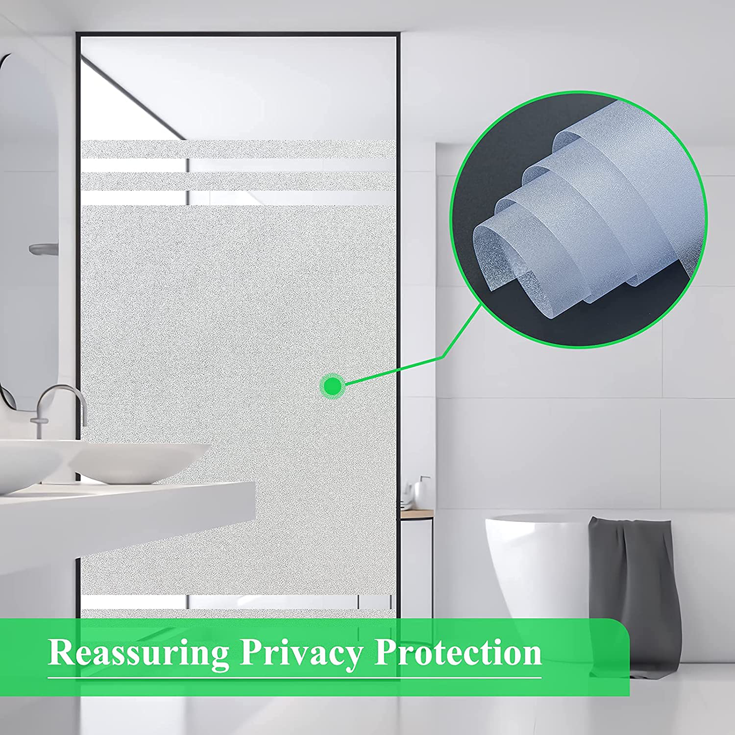 Coavas Privacy Window Film Sun UV Blocking Frosted Static Clings Non Adhesive Opaque Vinyl Decorative Glass Door Stickers Heat Control Coverings for Bathroom(29.5 x 118.1 Inch, Matter Pure)