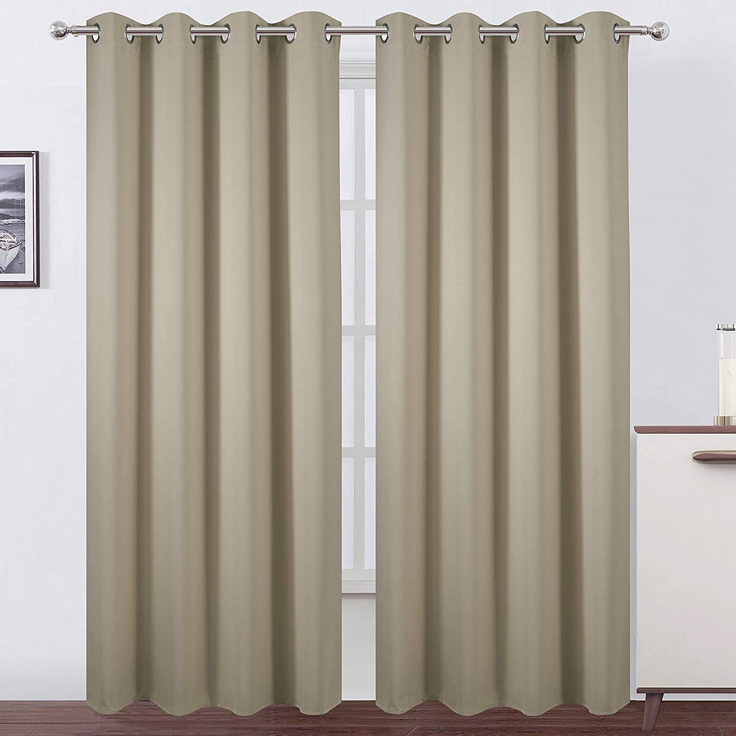 LEMOMO Blackout Curtains 52 x 84 Inch/Beige Curtains Set of 2 Panels/Room Darkening Curtains for Bedroom and Living Room