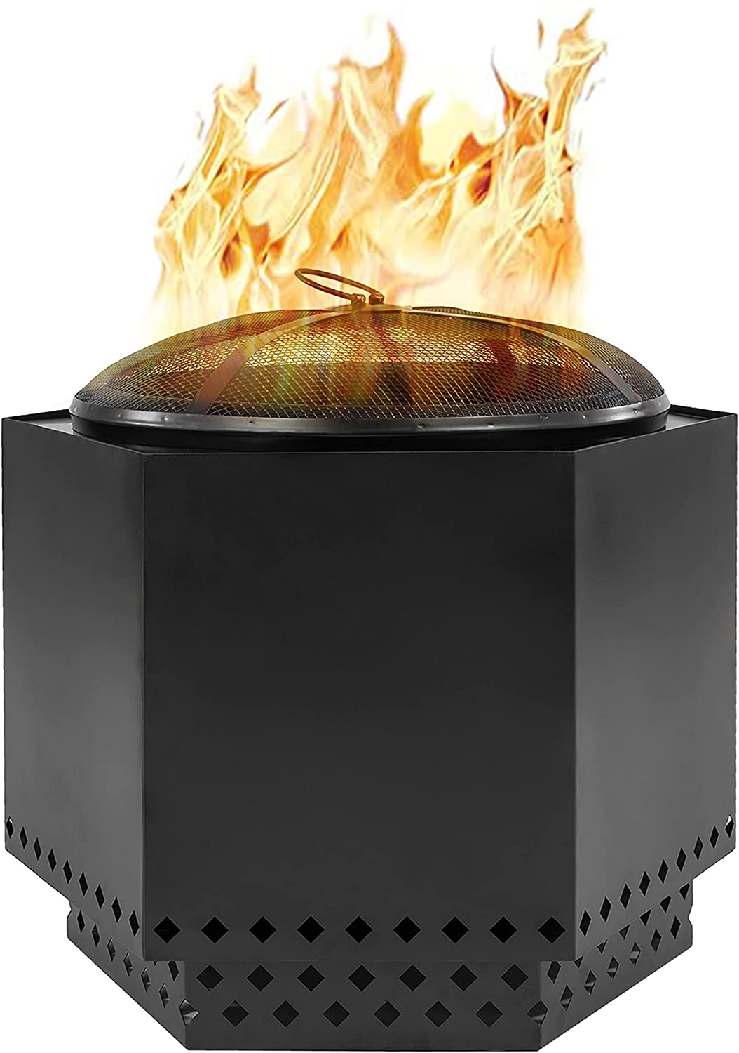 Dragonfire 23.5 Inch Smokeless Wood Burning Outdoor Bonfire Fire Pit Bundle, Includes Stand, Spark Screen, & Waterproof Cover - Great for Camping, Cooking, Tailgating, and Patio, Black