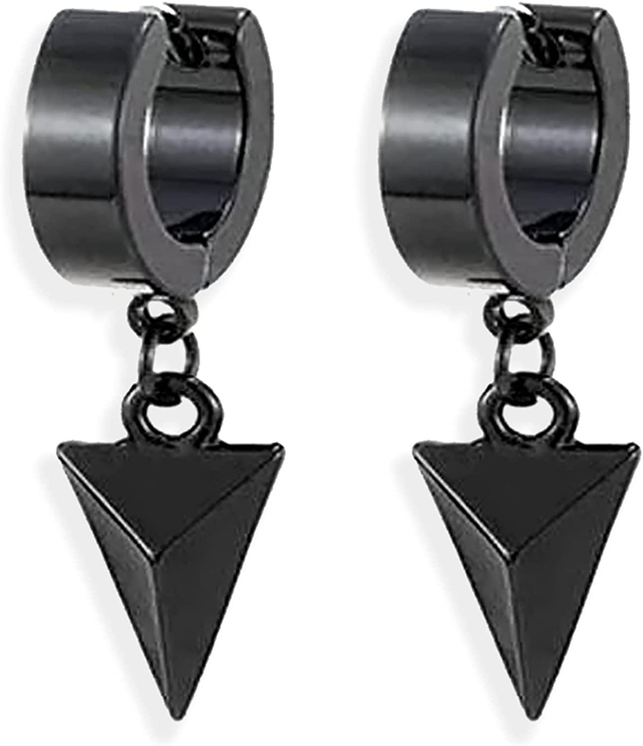 WUWEIJIAJIA Unique Personalized Stainless Steel Kpop Triangle Punk Huggie Hoop Dangle Drop Earrings for Men Women Unisex Minimalist Statement Jewelry Gifts