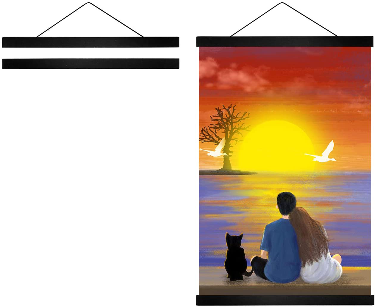 Radezon 9 inch Wide Magnetic Poster Hanger Frame, 9x12 9x11 9x13 Wood Frame for Posters, Prints, Photos, Pictures, Maps, Scrolls, and Artwork - Wall Hanging Wooden Frame