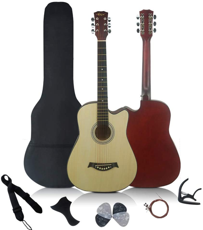 Aiersi Portable Steel Strings Cutway 38 Inch Basswood Beginner Acoustic Guitar,Great Starter Guitar for a First Time Player Musical Gift with Gig Bag,Strap, Picks,Pickguard,Capo, Extra Strings