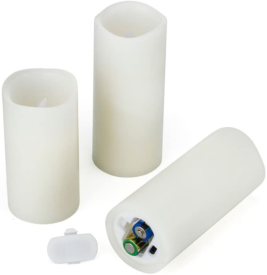 Hanzim Flameless Flickering Battery Operated Candles 4 Inch 5 Inch 6 Inch 7 Inch 8 Inch 9 Inch Set of 9 Ivory Real Wax Pillar LED Candles with 10-Key Remote and Cycling 24 Hours Timer (Ivory 9 Pack)