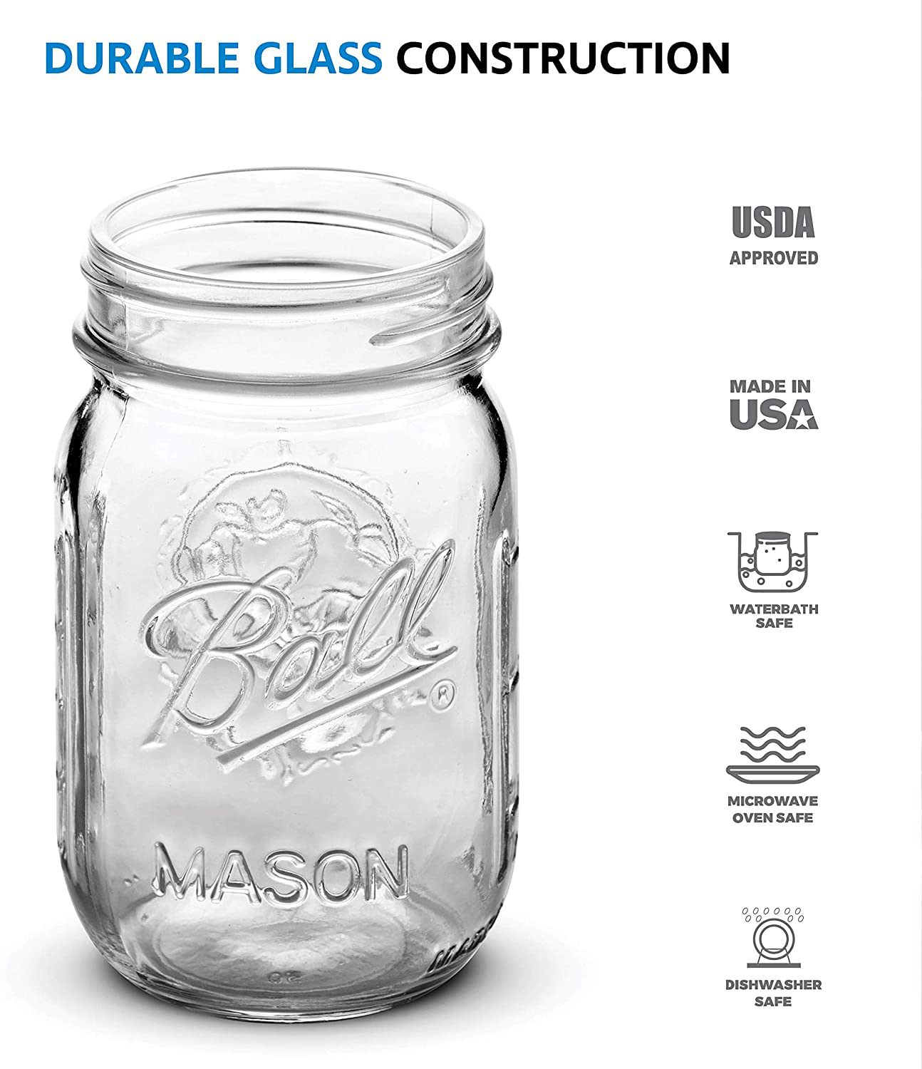 Ball Regular Mouth Mason Jars 16 oz [5 Pack] With mason jar lids and Bands, Ball mason jars 16 oz - For Canning, Fermenting, Pickling, Jar Decor - Microwave/Freeze/Dishwasher Safe + SEWANTA Jar Opener