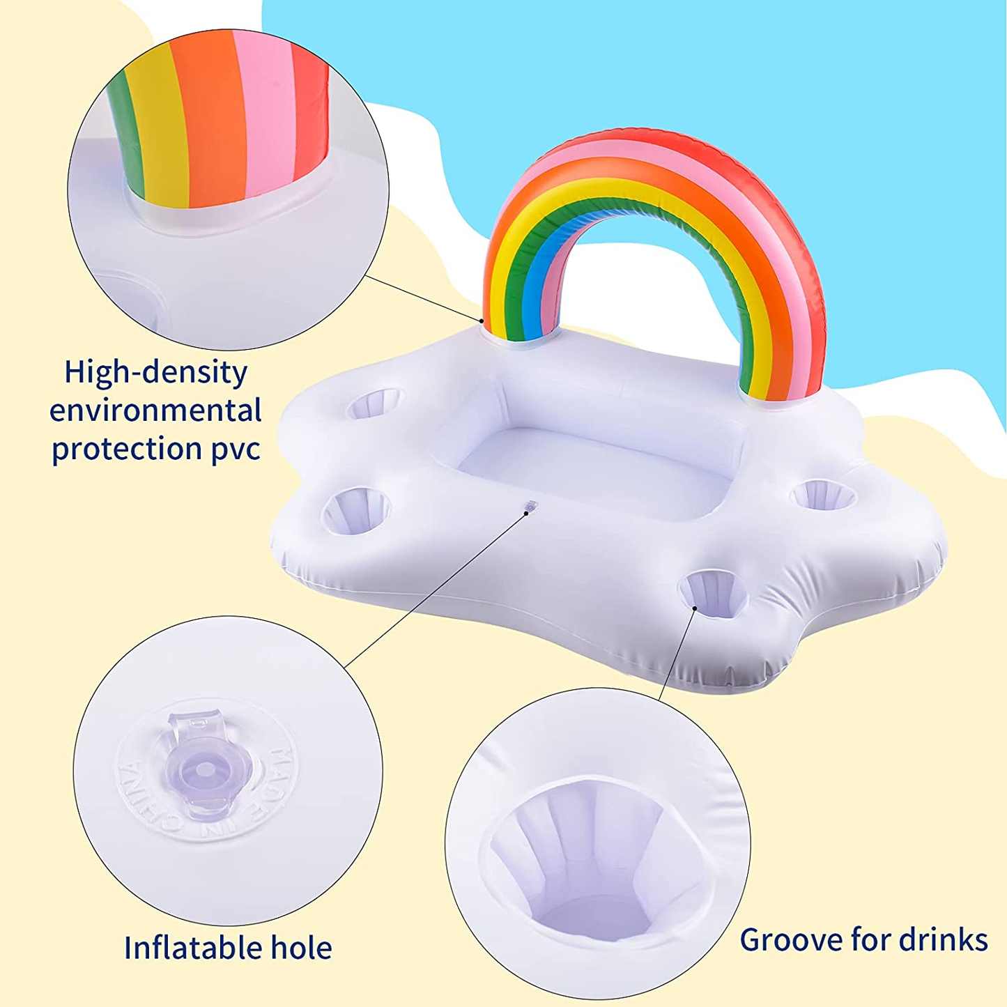 Inflatable Drink Holder Rainbow Pool Party Decorations,Floating Drinking Fruit Serving Pool Float Summer Toys Beach Cup Holder for Kids Adults