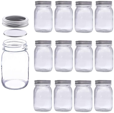 Hovico Mason Jars 17 oz With Regular Lids and Bands, Ideal for Jam,Dishwasher Safe Mason Jar for Fermenting, Kombucha, Kefir, Storing and Canning Uses, Clear- Set of 12 (Type C)