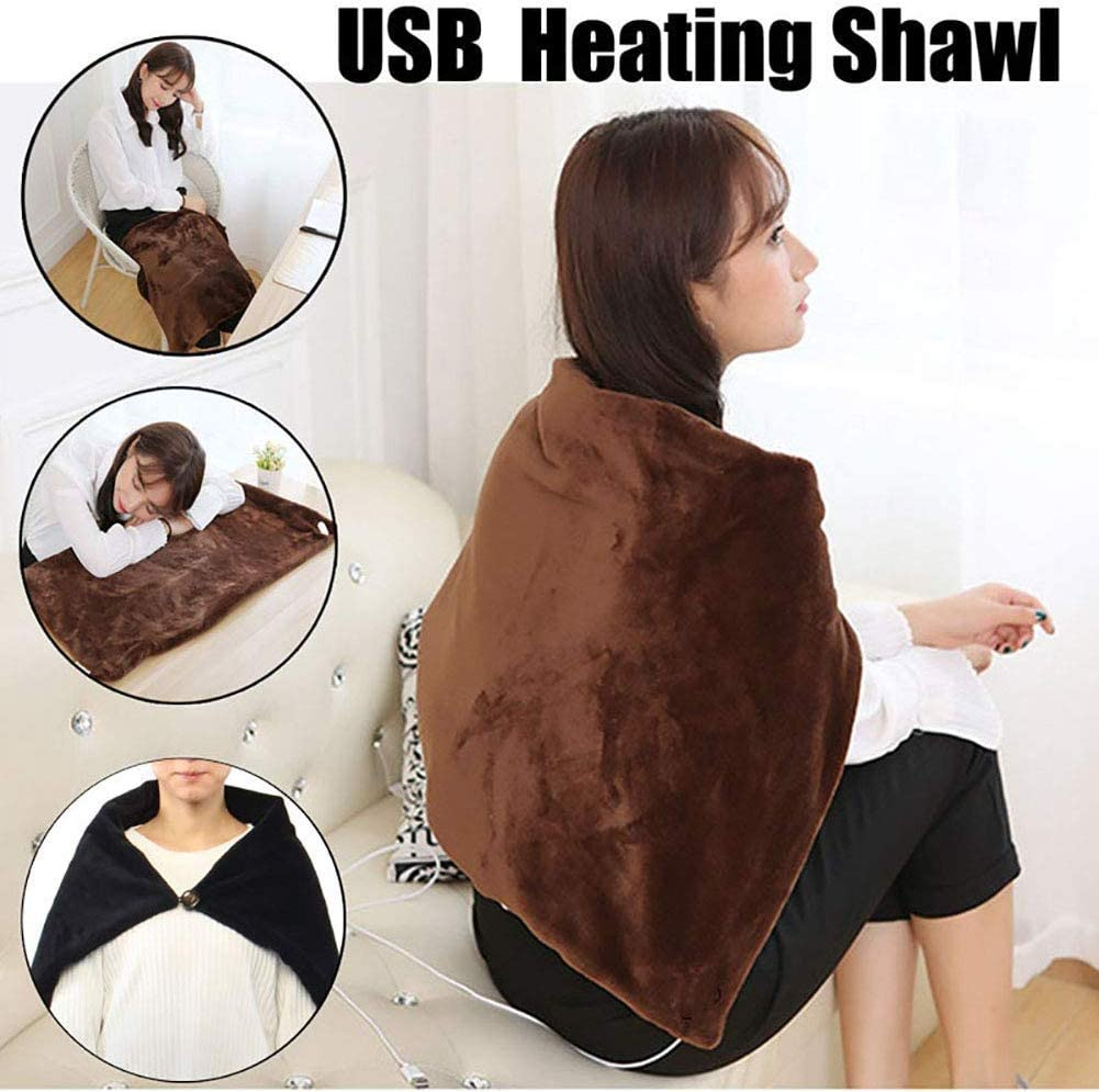 Sole-Go USB Electric Heating Shawl Electric Flannel Blankets Heated Throws 5V/2A - 3 Heating Settings for Car Office Home 34" X 23" (Coffee)