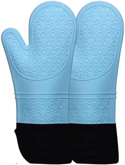 HOMWE Extra Long Professional Silicone Oven Mitt, Oven Mitts with Quilted Liner, Heat Resistant Pot Holders, Flexible Oven Gloves