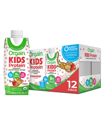 Orgain Organic Kids Protein Nutritional Shake, Strawberry - 8G of Protein, 22 Vitamins & Minerals, Fruits & Vegetables, Gluten Free, Soy Free, Kosher, Non-Gmo, 8.25 Oz, 12 Ct (Packaging May Vary)