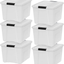 IRIS USA TB Pearl Plastic Storage Bin Tote Organizing Container with Durable Lid and Secure Latching Buckles, 40 Qt, 6 Count