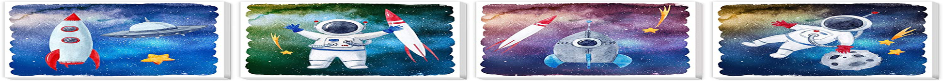 TEXTURE OF DREAMS Cartoon Astronaut Rocket Stars UFO in Outer Space Travel Canvas Wall Art, Boy Room Science Theme Nursery Wall Decor Poster Kid Bedroom Playroom Dorm Classroom 4 Pack (10" x 10")