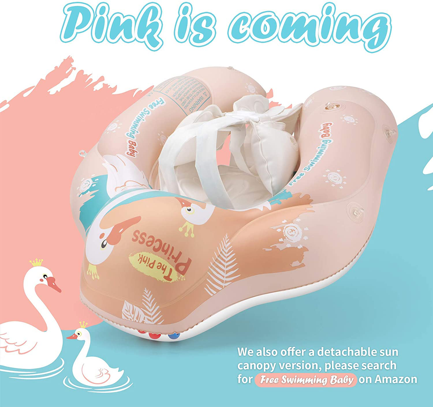 Free Swimming Baby Splash & Play Inflatable Baby Pool Float Swan Toys Swim Trainer for Girls (Pink, X-Large)