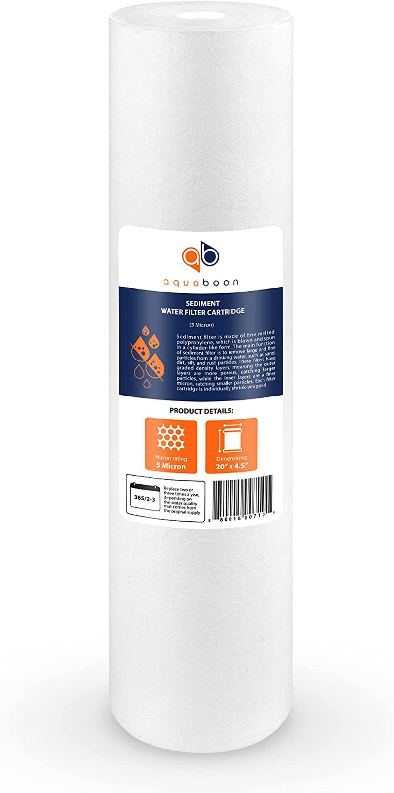 Aquaboon 5 Micron 20" Sediment Water Filter Replacement Cartridge | Whole House Sediment Filtration | Compatible with AP810-2, SDC-45-2005, FPMB5-20, P5-20, FP25B, 155358-43, 2 Pack