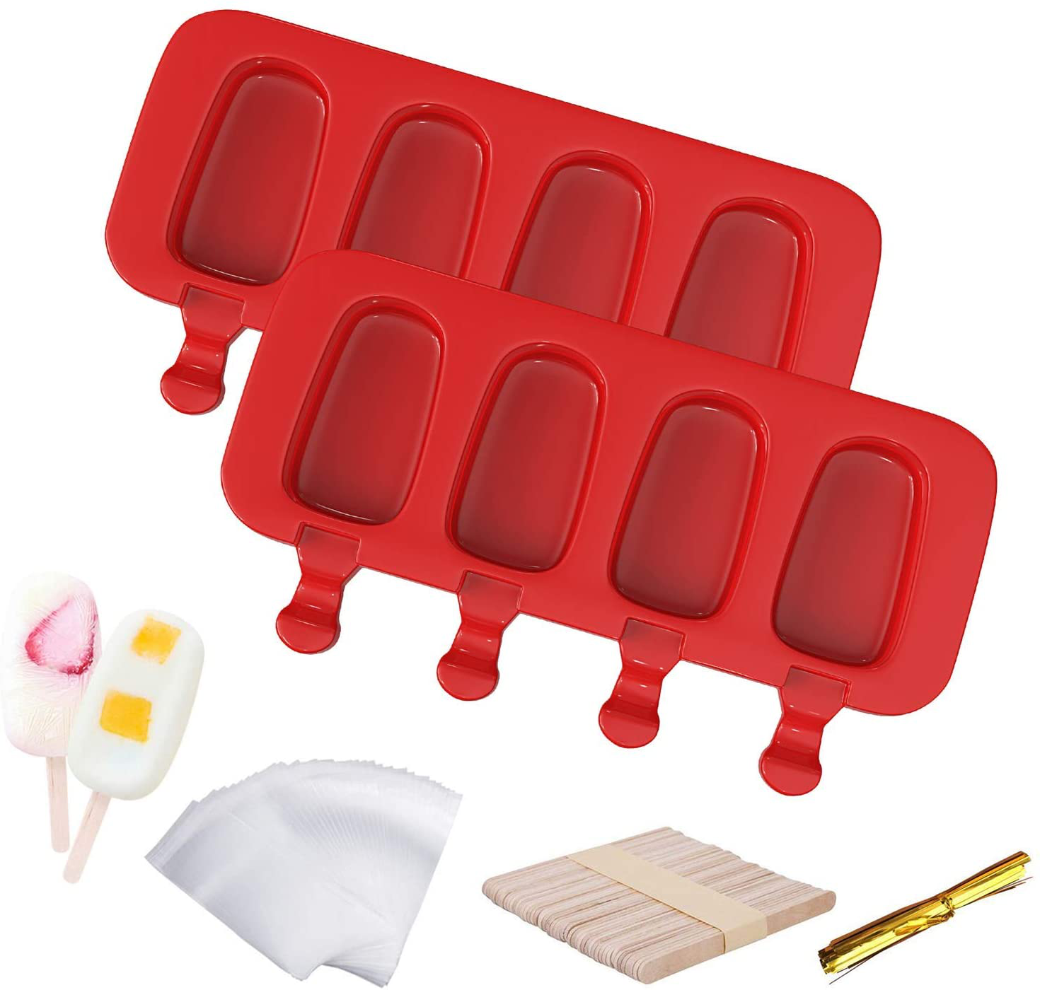 Ouddy Upgrade 2 Pack Large Popsicle Molds, Ice Cream Mold & Silicone Cakesicle Molds with 50 Wooden Sticks & 30 Popsicle Bags for DIY Ice Pop and Cake