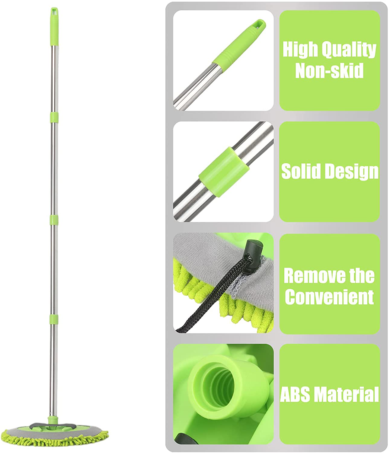 62" Car Wash Mop Kit, Car Wash Brush with Long Handle Stainless Steel Pole, Car Wash Kit Car Detailing Kit Car Wash Mop Mitt Car Cleaning Supplies Kit for RV Cars SUV Trucks and Bus (Green)