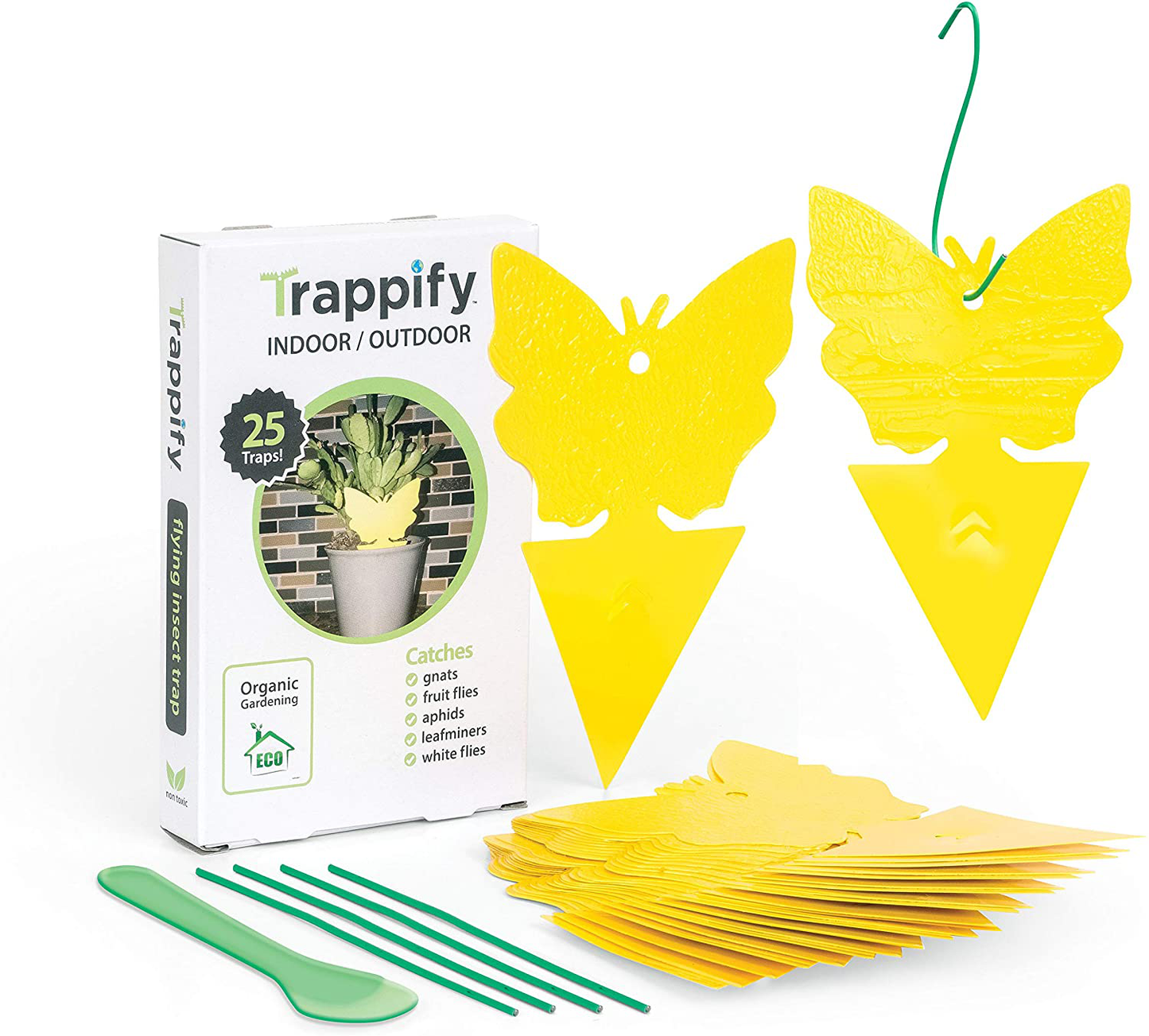 Trappify Sticky Fruit Fly and Gnat Trap Yellow Sticky Bug Traps for Indoor/Outdoor Use - Insect Catcher for White Flies, Mosquitos, Fungus Gnats, Flying Insects - Disposable Glue Trappers (25)