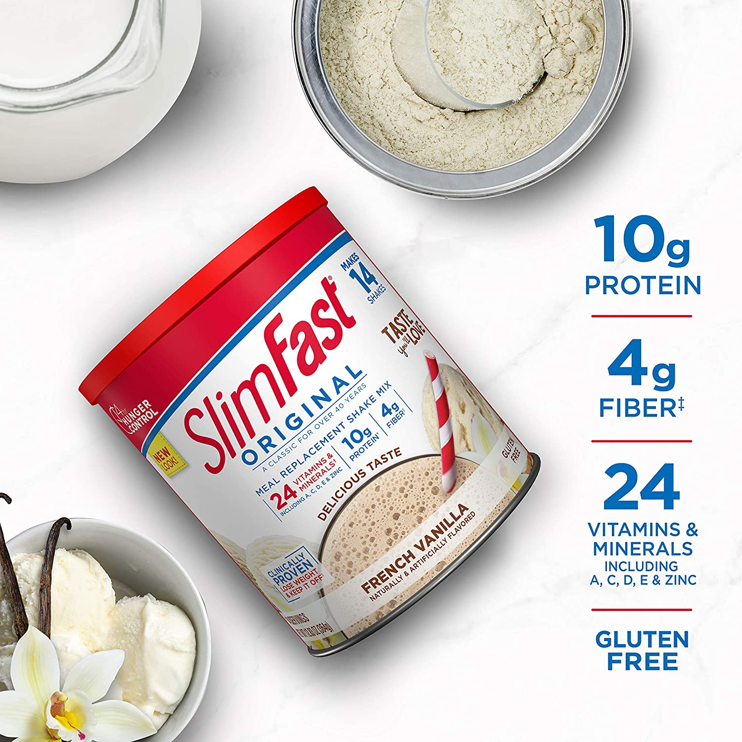 Slimfast Meal Replacement Powder, Original French Vanilla, Weight Loss Shake Mix, 10G of Protein, 14 Servings (Pack of 3)