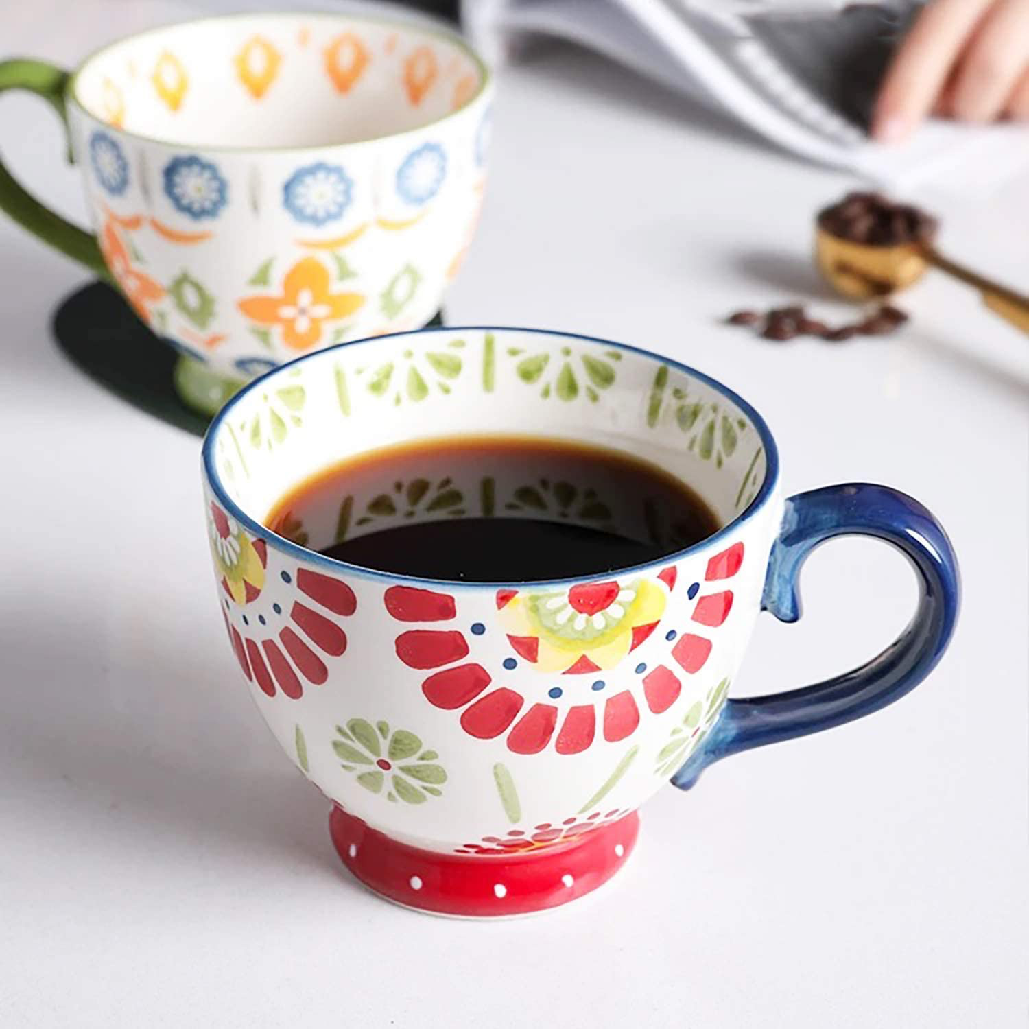 Set of 4 Coffee Mug Sets, Deecoo 15 Ounce Large Ceramic Coffee Mugs Restaurant Coffee Mug, Large-Sized Black Coffee Mugs Set Perfect for Coffee, Latte, Cappuccino, Tea, Cocoa, Cereal, Hot Chocolate