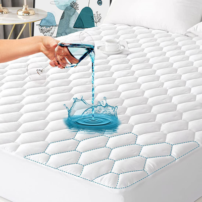 Cal King Waterproof Quilted Mattress Pad, Breathable Mattress Protector with Ultra Soft Filling, Noiseless Mattress Cover Deep Pocket Stretches up to 21"
