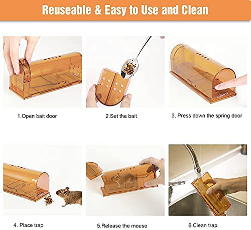 4 Pack Humane Mouse Traps No Kill, Live Mouse Trap, Reusable Mice Trap Catch for House & Outdoors