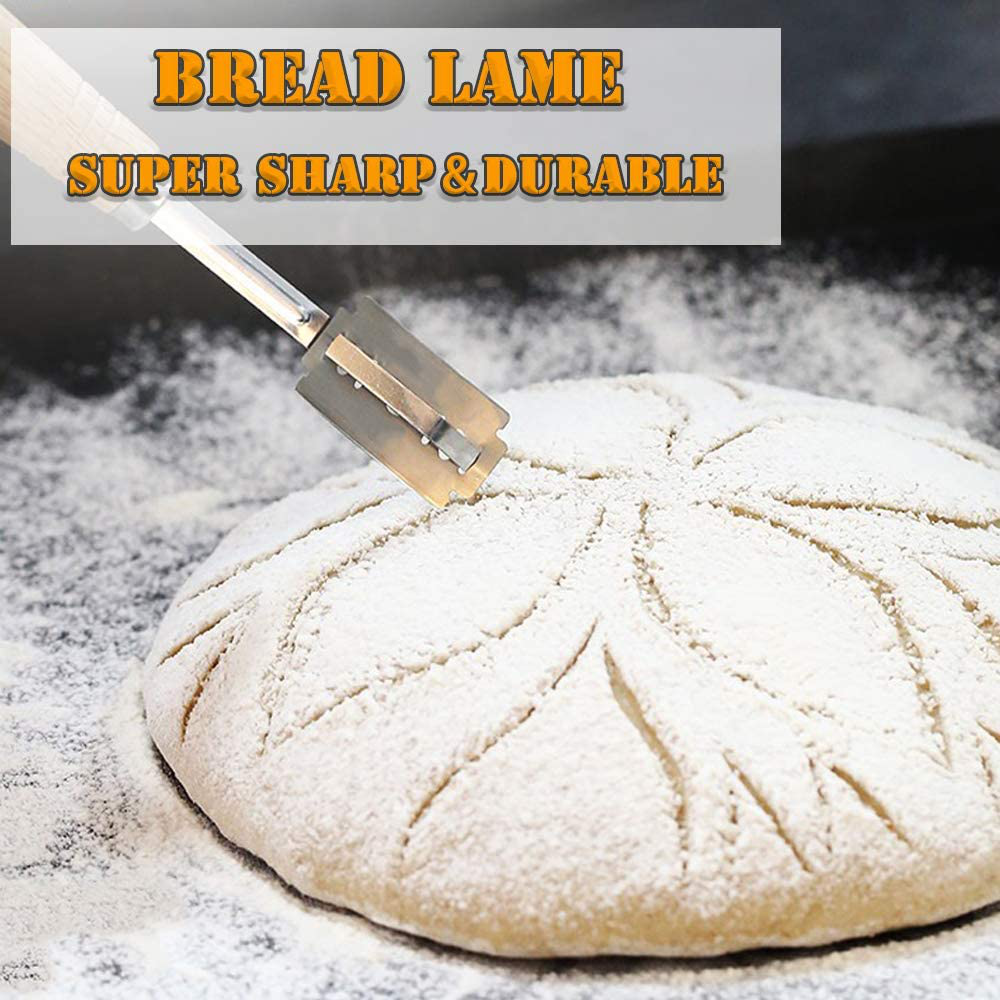 Bread Lame With Super Sharp Blade 5 Replacement Blades ＆ Leather Protective Cover lame bread slashing tool, Professional Dough Making Slasher Tools,for Bread, Cake, Pizza