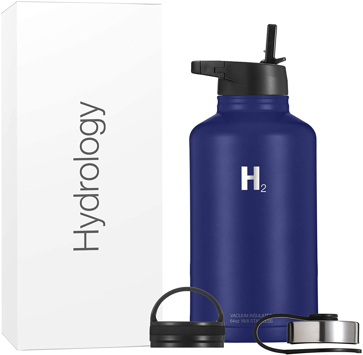 H2 Hydrology Water Bottle - 18 oz, 22 oz, 32 oz, 40 oz, or 64 oz with 3 LIDS Double Wall Vacuum Insulated Stainless Steel Wide Mouth Sports Hot & Cold Thermos