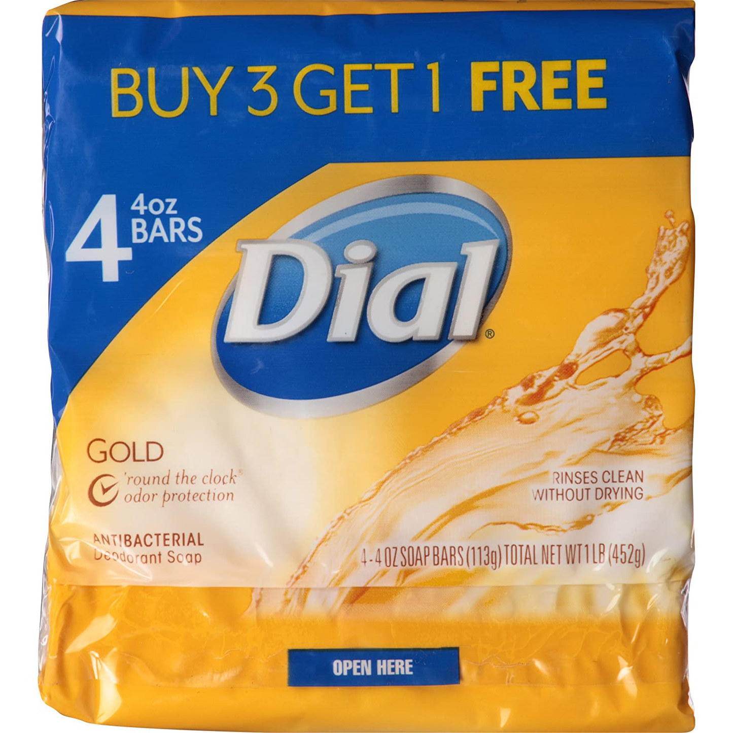 Dial Antibacterial Bar Soap, Gold, 4 Ounce (Pack of 4) Bars