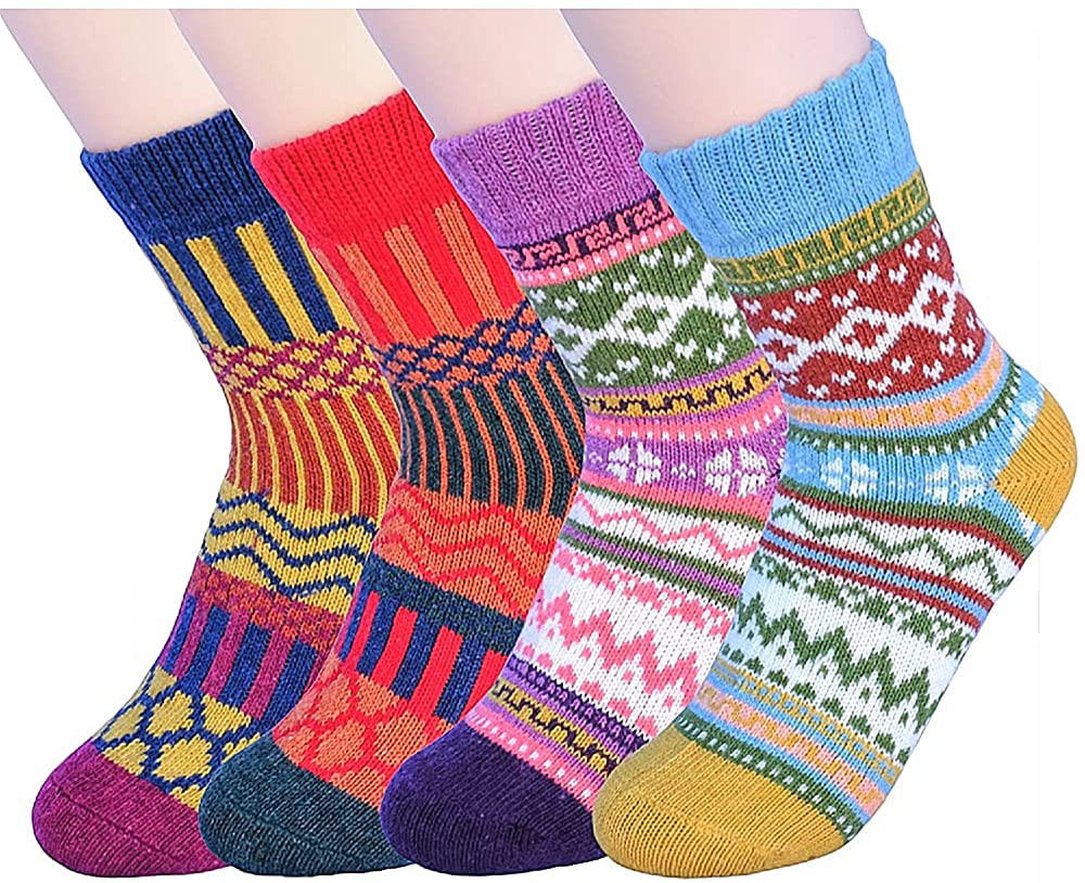 JOYCA & Co. 3-5 Pairs Womens Multicolor Fashion Warm Wool Cotton Thick Winter Crew Socks