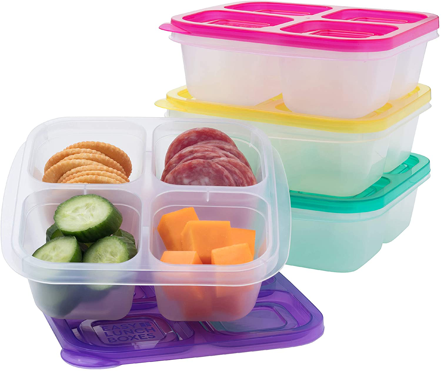 EasyLunchboxes - Bento Snack Boxes - Reusable 4-Compartment Food Containers for School, Work and Travel, Set of 4, Brights