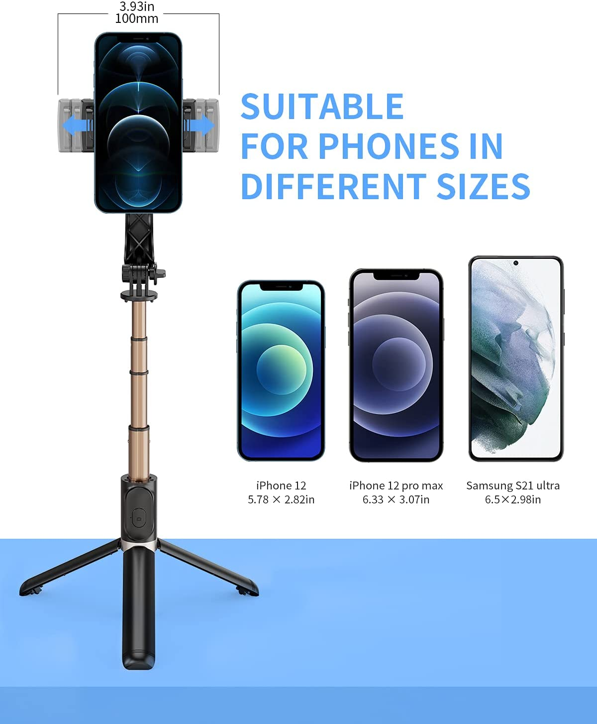 Gimbal Stabilizer with Selfie Stick for Iphone: Portable Handheld Gimble with Tripod & Remote for Cell Phone Camera & Samsung Android Smartphone Recording Video & Vlogging on Tiktok & Youtube