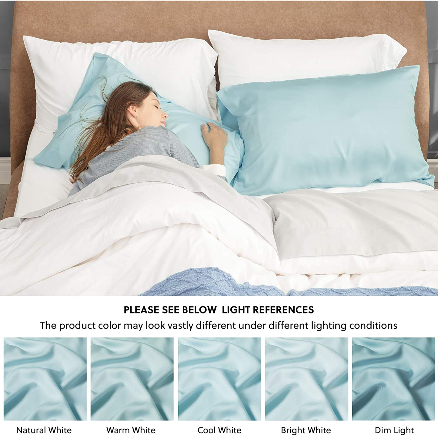 Bedsure Bamboo Pillow Cases Queen Size Set of 2 - Aqua Blue Cooling Pillowcases 2 Pack with Envelope Closure, Cool and Breathable Pillow Case, 20x30 inches