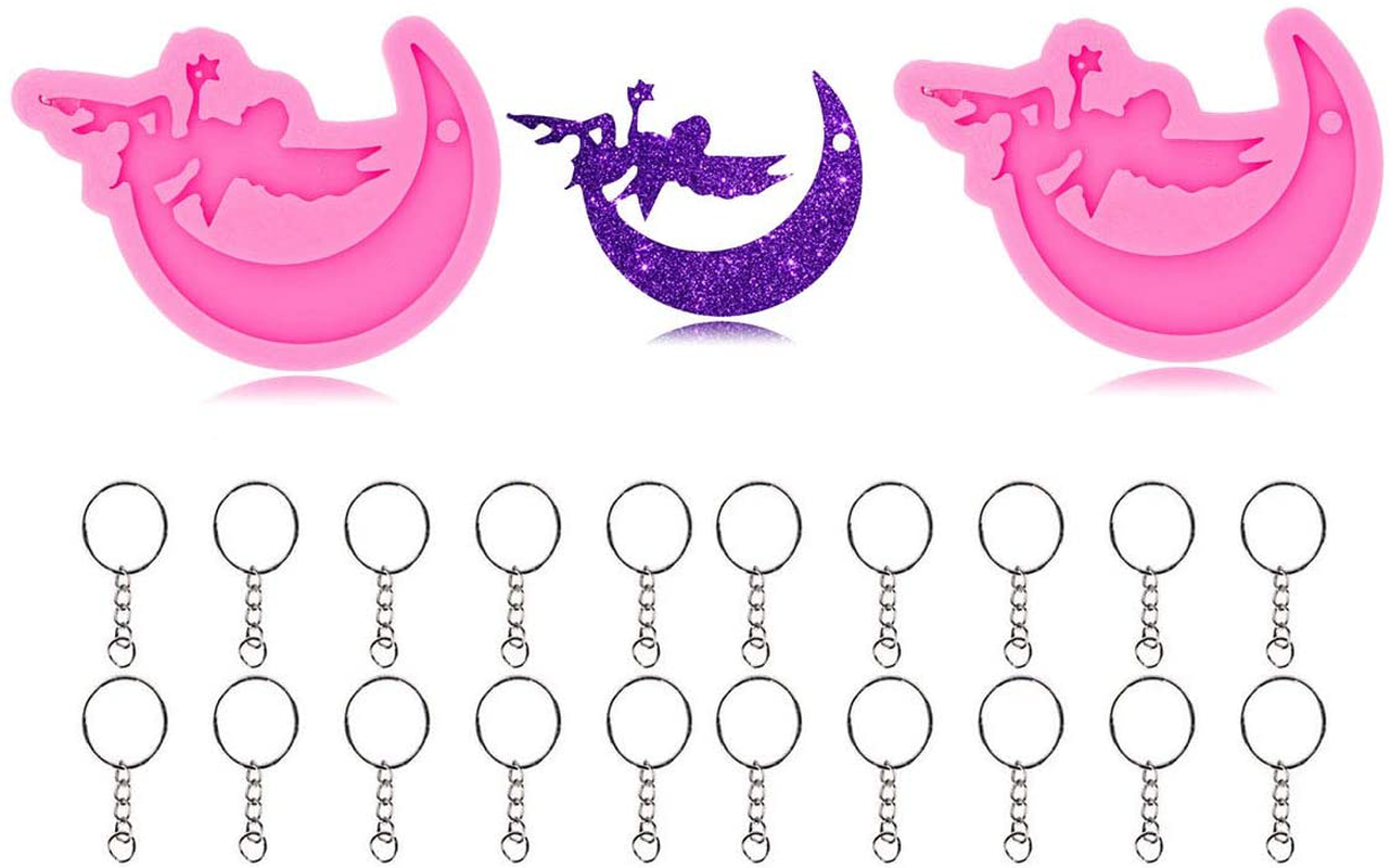 Allinlove 2 Pcs Moon Angel Silicone Keychain Molds, Epoxy Resin Casting Molds Clay Mold Luggage Tag, 20 xKeyrings