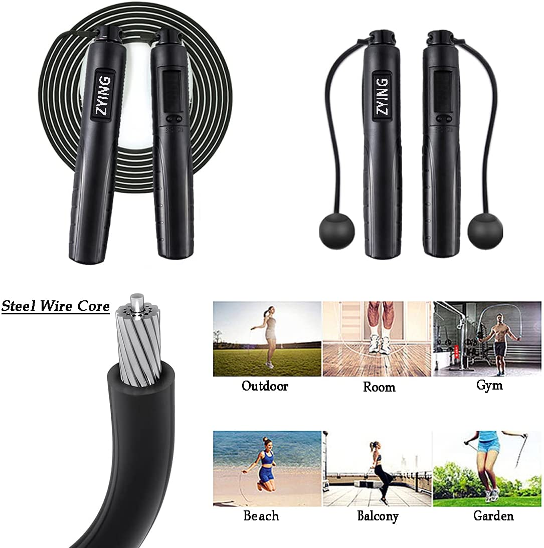 Jump Rope, Speed Skipping Rope with Digital Counter, Jumping Rope with Adjustable Length, Cordless Jump Rope for Indoor and Outdoor Workout for Men Women Kids