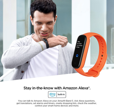 Amazfit Band 5 Fitness Tracker with Alexa Built-In, 15-Day Battery Life, Blood Oxygen, Heart Rate, Sleep Monitoring, Women’S Health Tracking, Music Control, Water Resistant, Orange