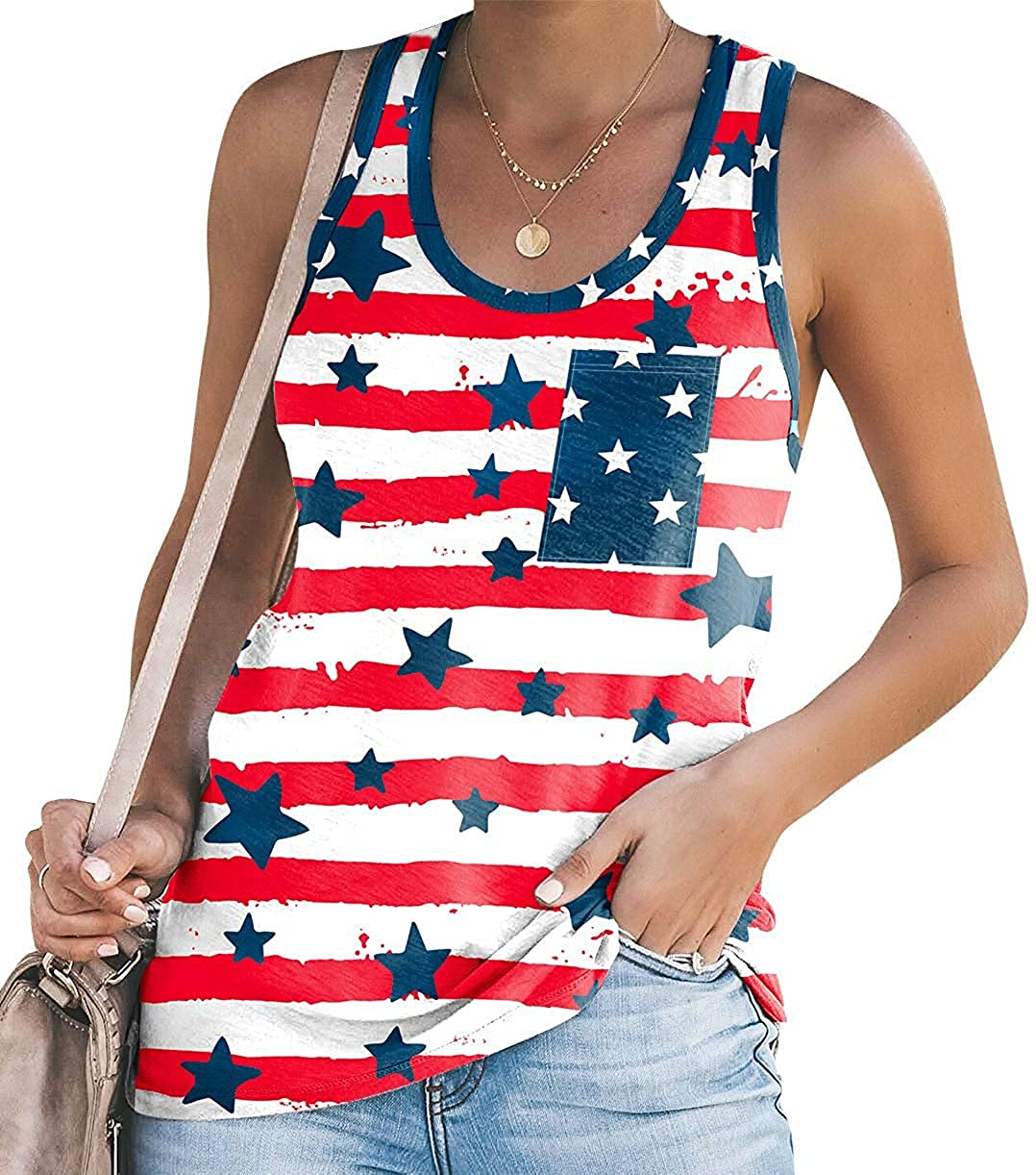 Women's American Flag Camo Sleeveless Tank Tops 4Th of July Racerback Bowknot Stripes Patriotic T Shirts