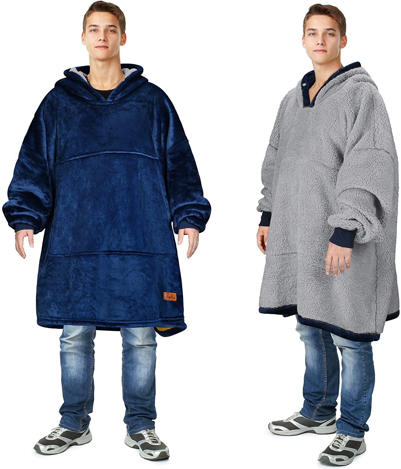 Oversized Wearable Blanket Hoodie Sweatshirt, Comfortable Sherpa Lounging Pullover for Adults