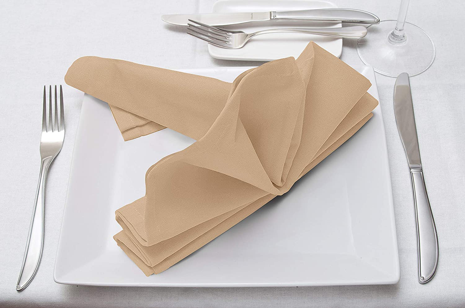 Utopia Kitchen Cloth Napkins, 12 Pack (18 x 18 Inches), Cotton Dinner Napkin (Beige)