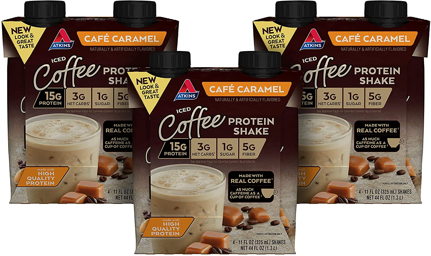 Atkins Iced Coffee Café Caramel Protein-Rich Shake, with Coffee and Protein, Keto-Friendly and Gluten Free (12 Shakes)