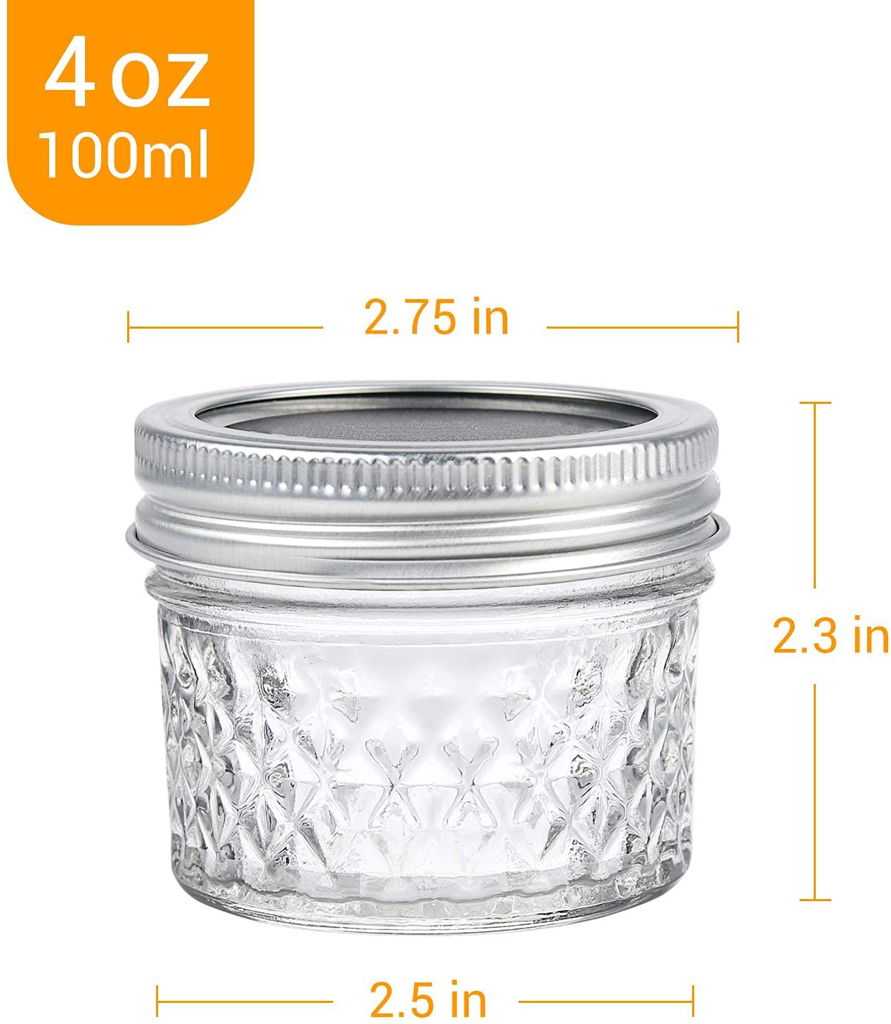 Glass Octopus Mason Jars 4 oz[16 Pack], Quilted Crystal Glass Jars with Regular Lids, Small Canning Jars with Silver Metal Airtight Lids for Jam, Honey, Wedding Favors, Canning