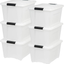 IRIS USA TB Pearl Plastic Storage Bin Tote Organizing Container with Durable Lid and Secure Latching Buckles, 32 Qt, 6 Count