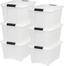 IRIS USA TB Pearl Plastic Storage Bin Tote Organizing Container with Durable Lid and Secure Latching Buckles, 32 Qt, 6 Count