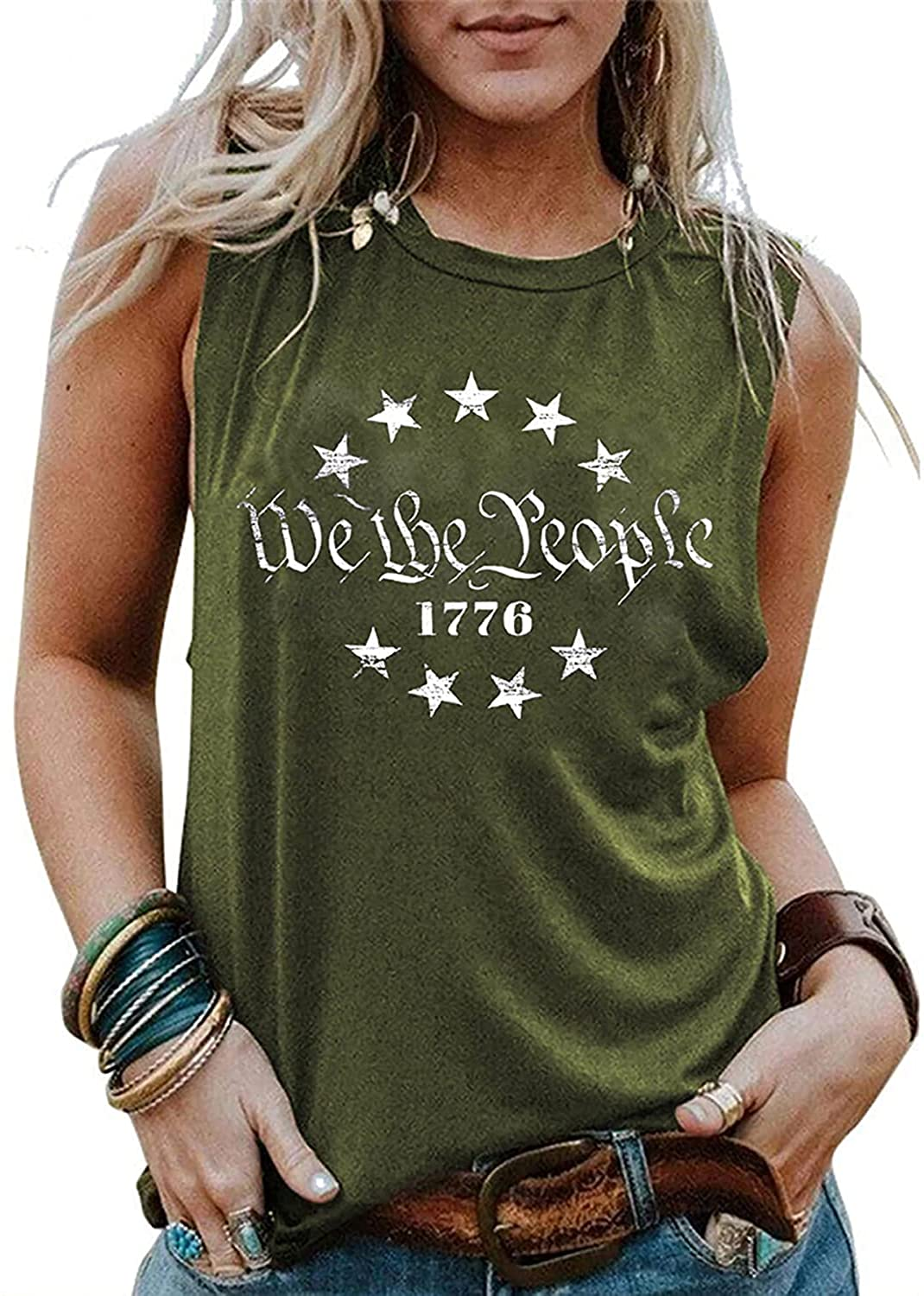 American Flag Tank Tops for Women We the People 1776 Sleeveless T-Shirt 4Th of July Tee Tops