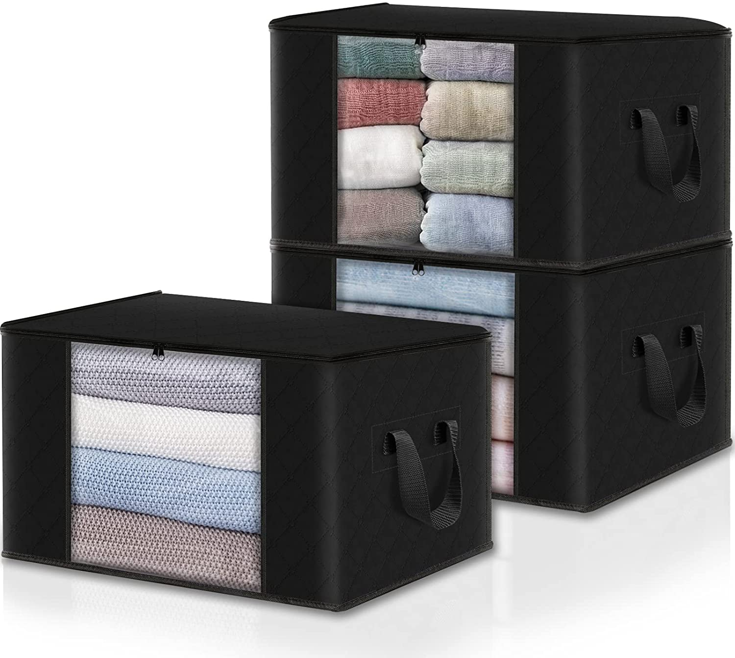 3-Pack Clothes Storage,Foldable Blanket Storage Bags,Storage Containers for Organizing, Clothing, Bedroom, Comforter, Closet, Dorm, Sweater, Quilts, Organizer