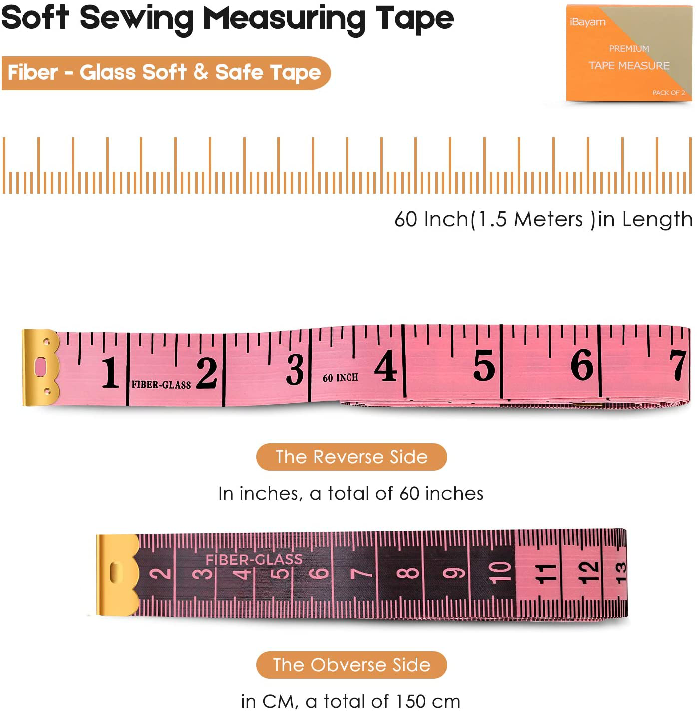 2 Pack Tape Measure Measuring Tape for Body Fabric Sewing Tailor Cloth Knitting Vinyl Home Craft Measurements, 60-Inch Soft Fashion Pink & Retractable Black Double Scales Rulers for Body Weight Loss