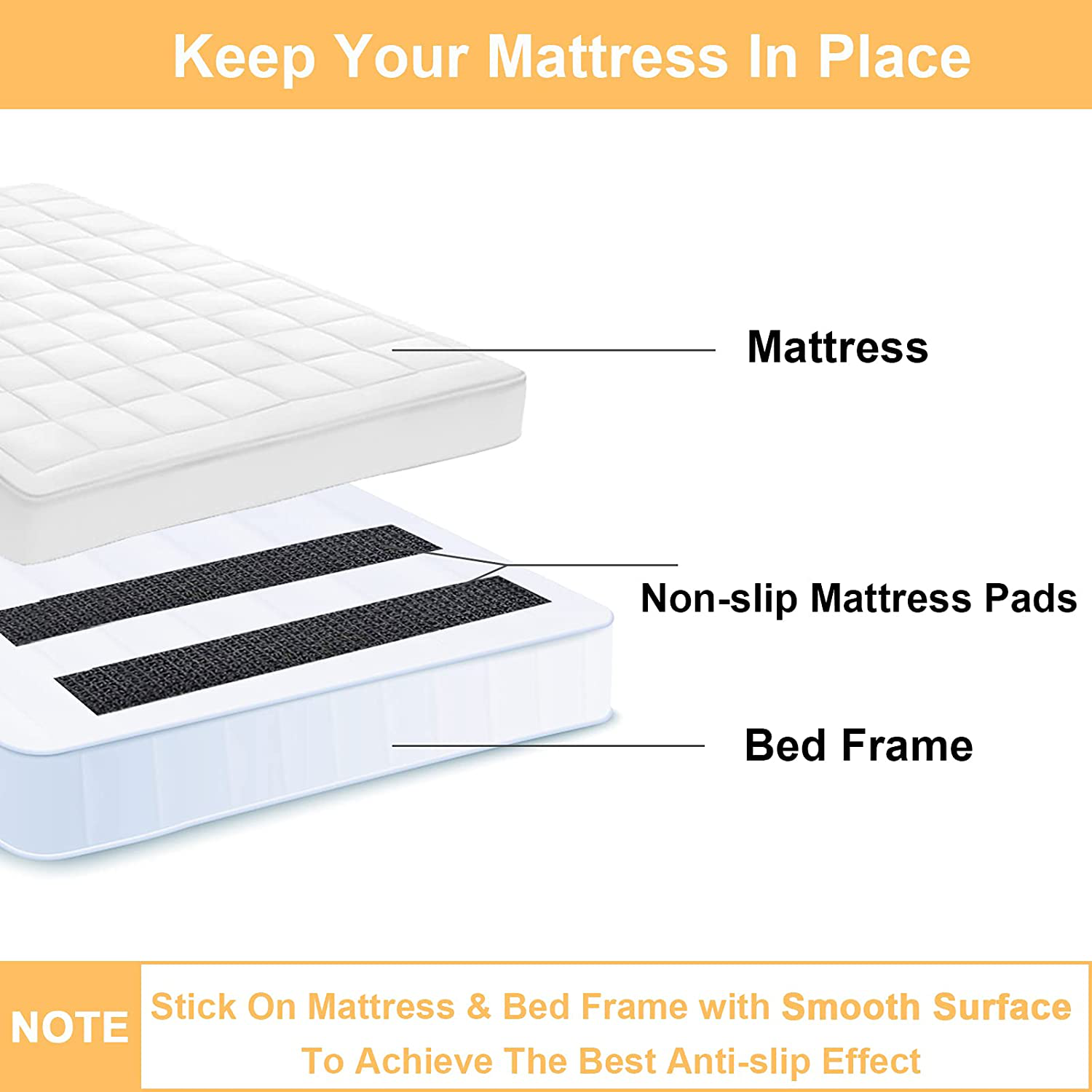 KAEGREEL Non Slip Mattress Pad, Keep Mattress from Sliding for a Great Night’s Sleep, Self Adhesive Hook and Loop Tape for Mattress with Smooth Surface, 11CM Wide and 3M Long