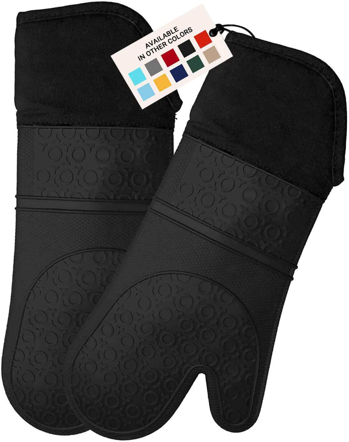 HOMWE Extra Long Professional Silicone Oven Mitt, Oven Mitts with Quilted Liner, Heat Resistant Pot Holders, Flexible Oven Gloves