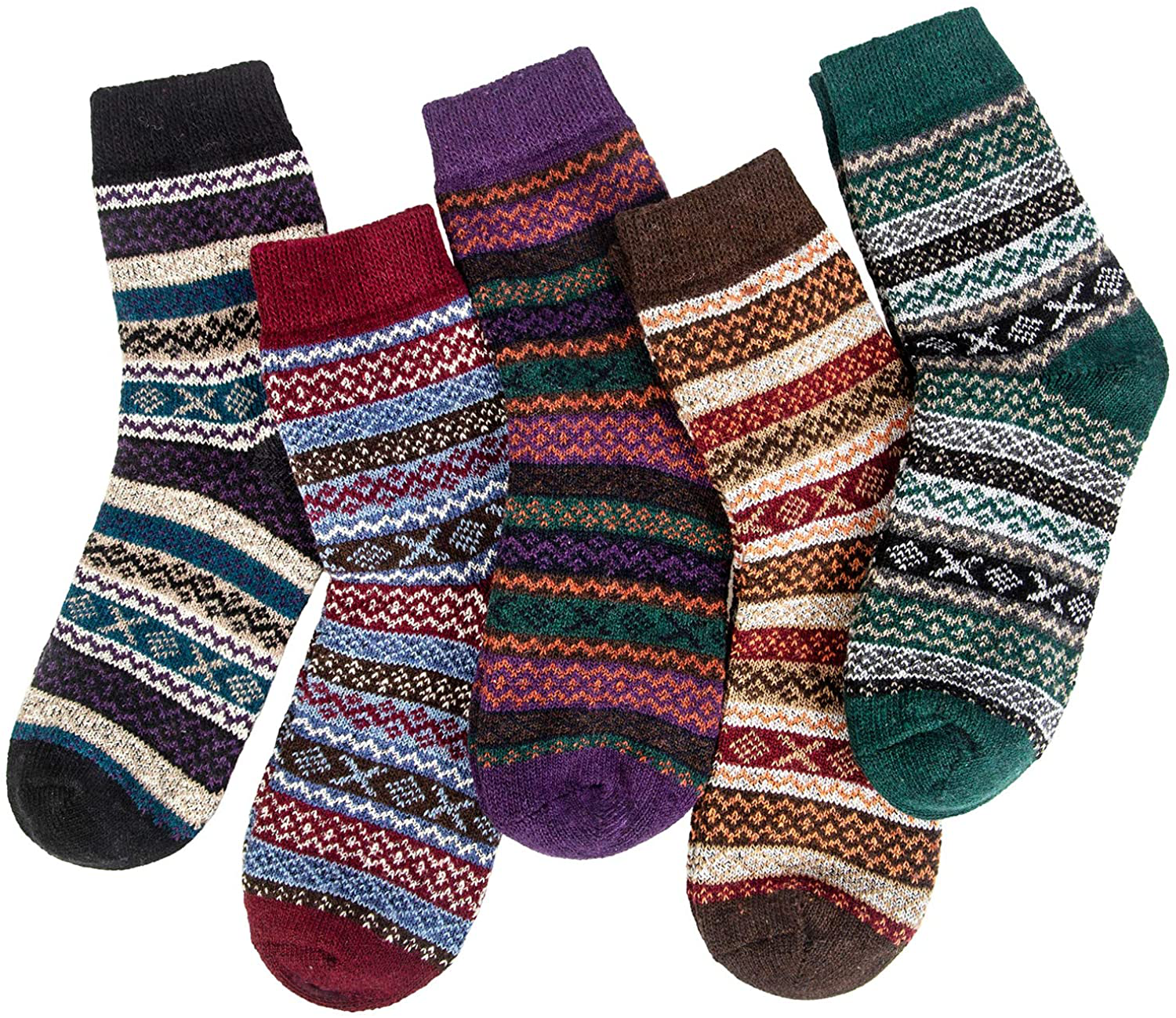 Womens Wool Socks, 5 Pairs Vintage Thick Knit Winter Warm Socks for Women Men Gifts