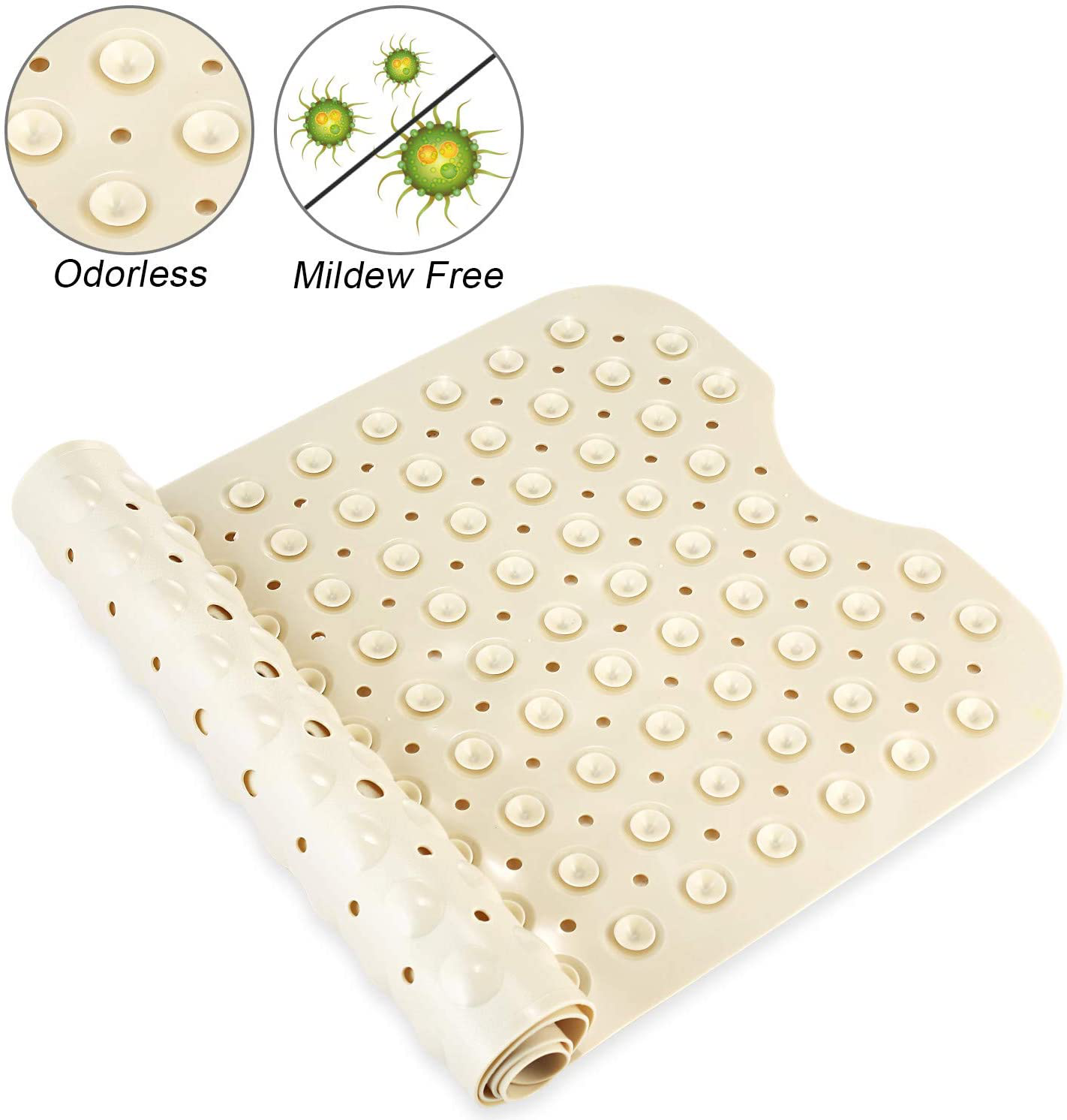 YINENN Bath Tub Shower Mat 40 x 16 Inch Non-Slip and Extra Large, Bathtub Mat with Suction Cups, Machine Washable Bathroom Mats with Drain Holes, Beige