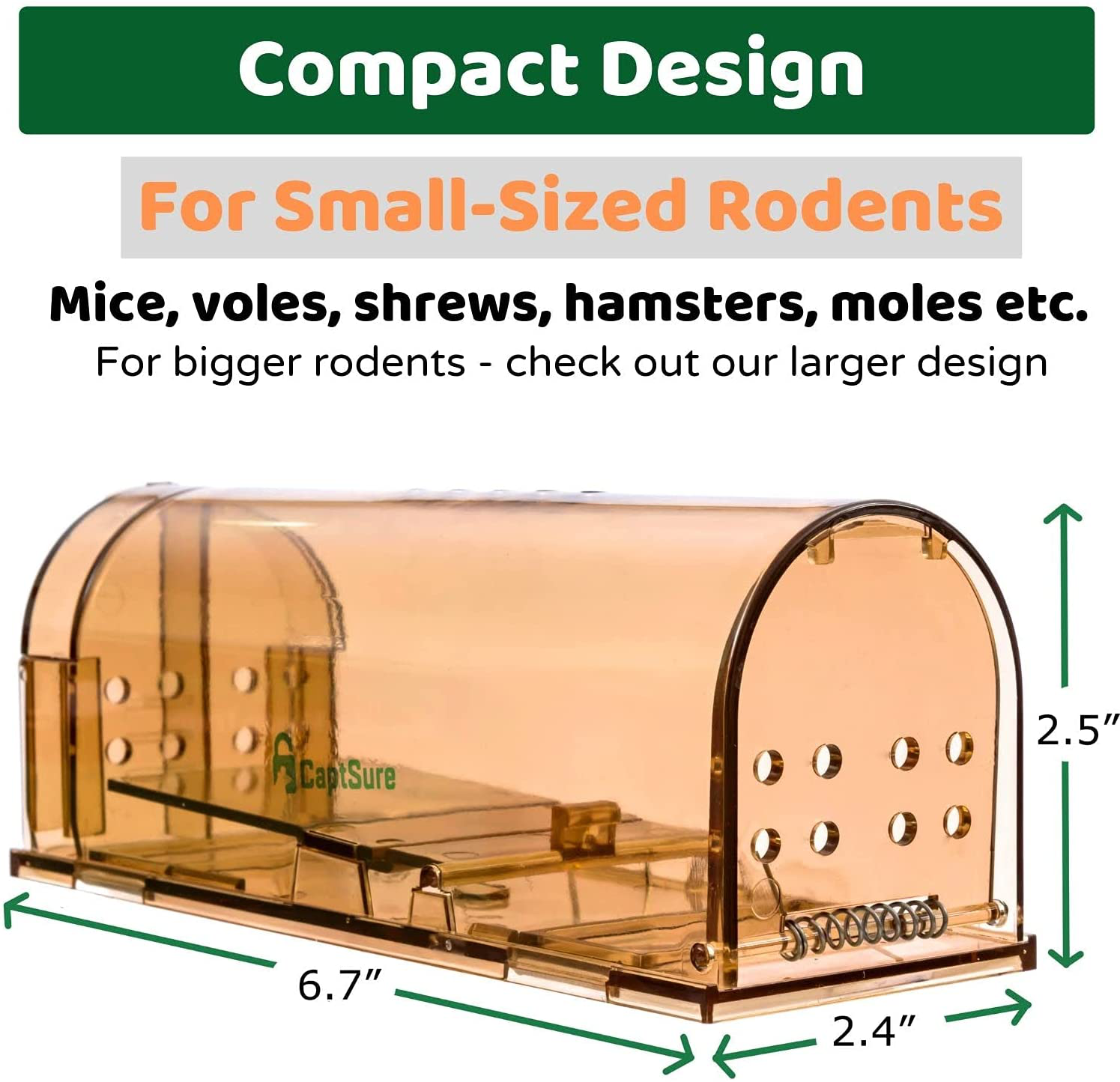 Captsure Original Humane Mouse Traps, Easy to Set, Kids/Pets Safe, Reusable for Indoor/Outdoor Use, for Small Rodent/Voles/Hamsters/Moles Catcher That Works. 2 Pack (Large)