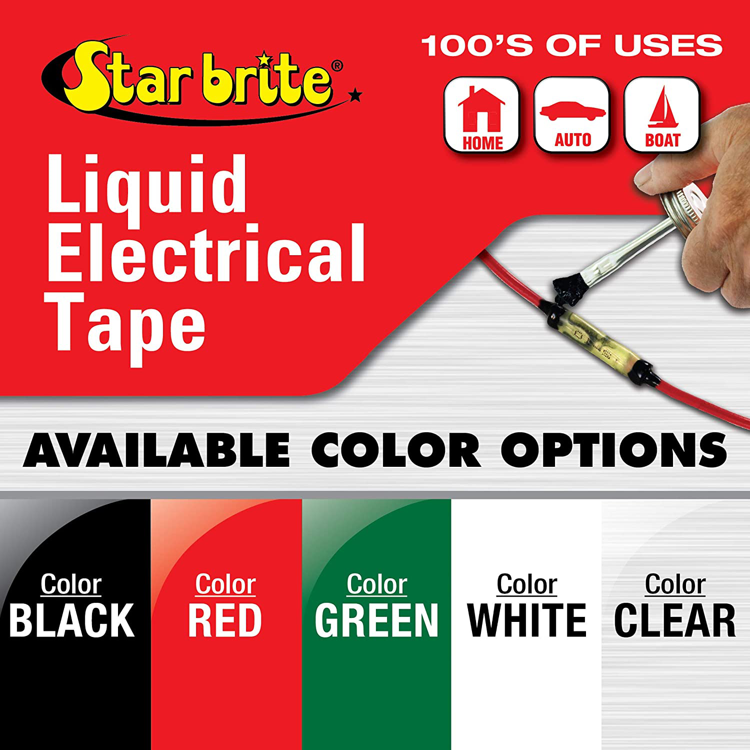 Star Brite Liquid Electrical Tape - 4 Oz Can with Applicator Brush Cap - Protective, Airtight, Waterproof, Flexible, Dielectric Coating - Indoor & Outdoor Use